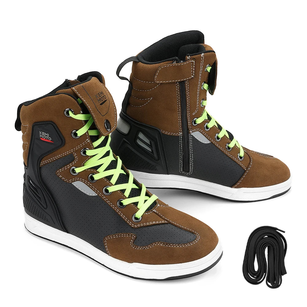 KEMITOUR Motorcycle Riding Shoes – Anti-Slip High-Top Boots Motorcycle Riding Boots Nixie Brown 46