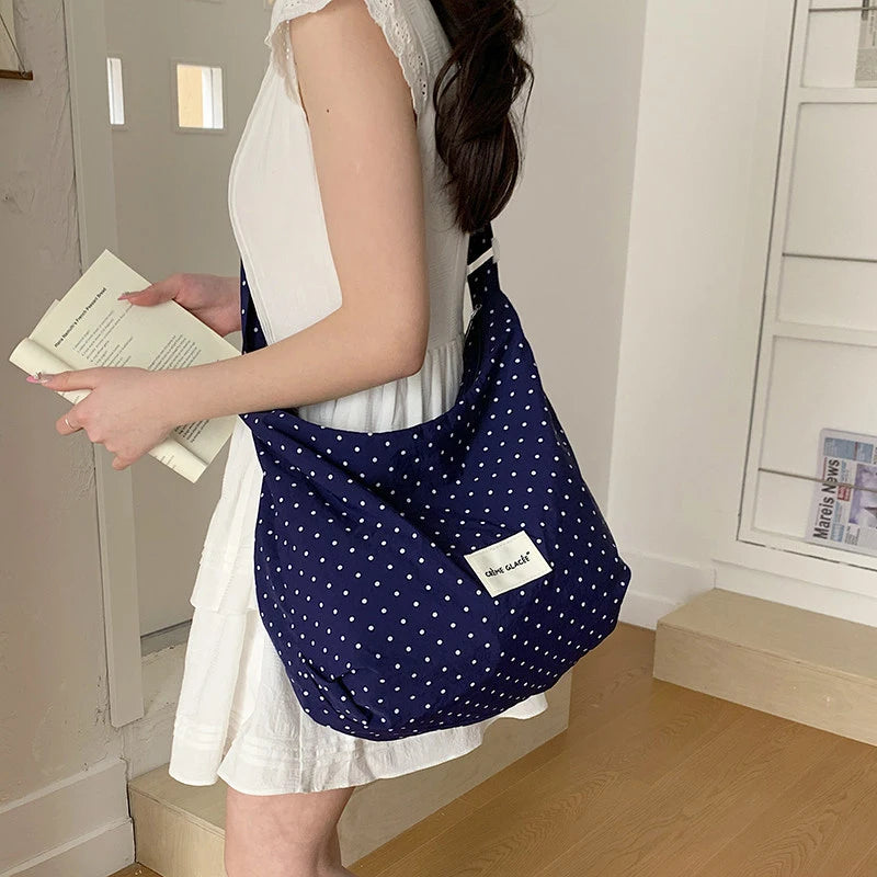 Korean Minimalist Polka Dot Nylon Tote Bag | Large Capacity Nylon Shoulder Tote Nixie