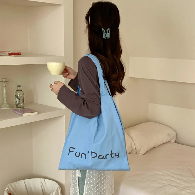 Korean Letter Print Canvas Tote Bag – Large Capacity Cream Canvas Tote Bag Nixie
