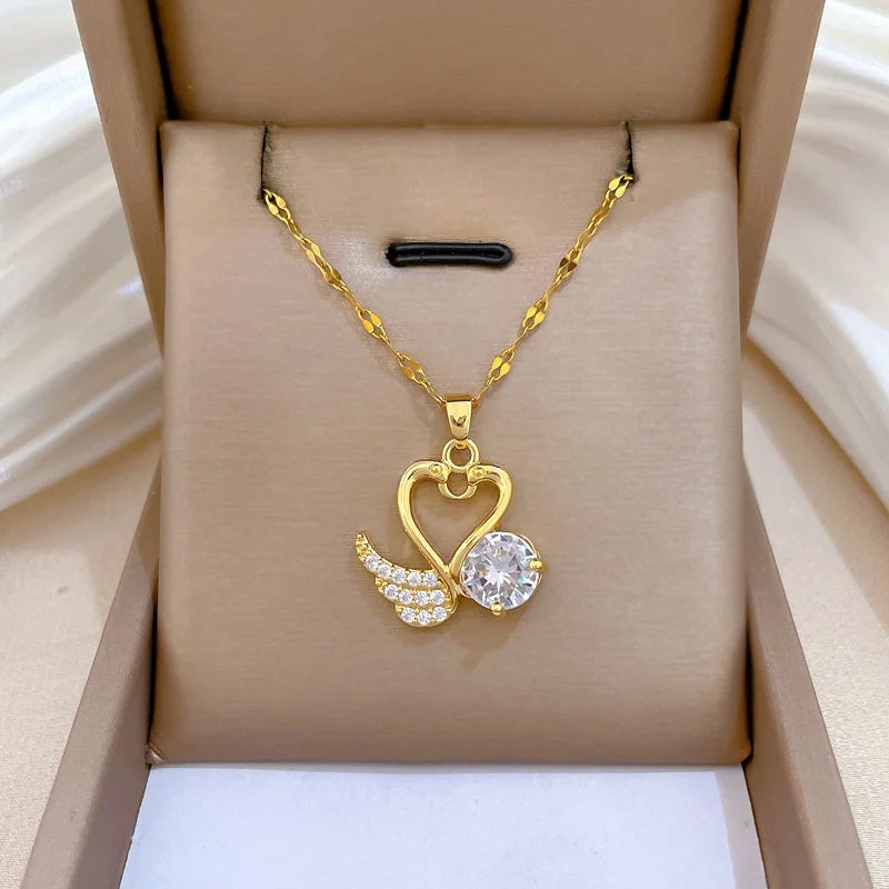 Swan Pendant Choker Necklace Gold Stainless Steel Women Pendant Necklace Nixie