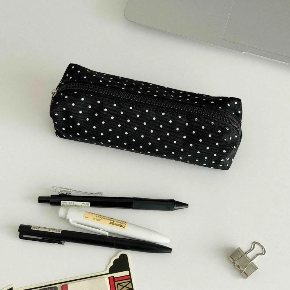 Polka Dot Canvas Pencil Pouch – Large Capacity Pen Bag Canvas Pencil Case Nixie