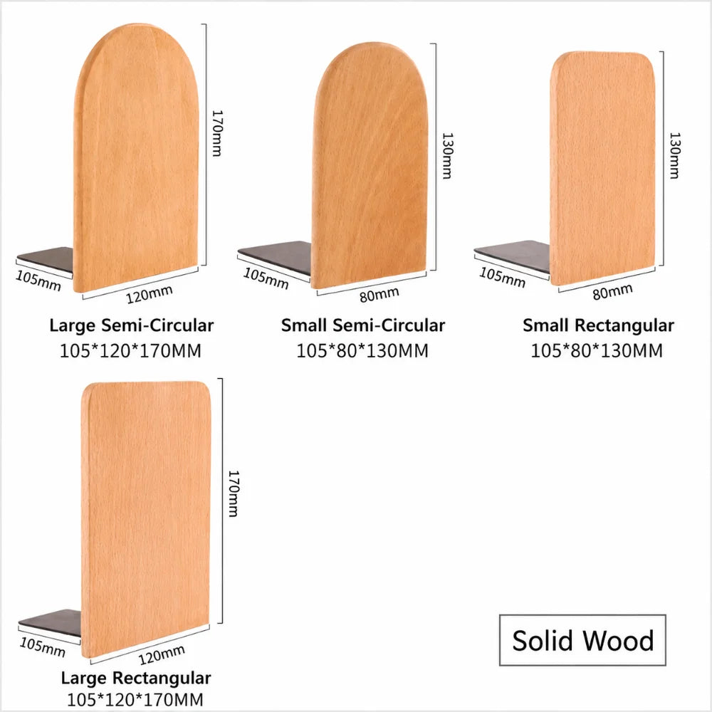 Minimalist Solid Wood Bookends – Anti-Slip Detachable Holders Wooden Bookends Nixie