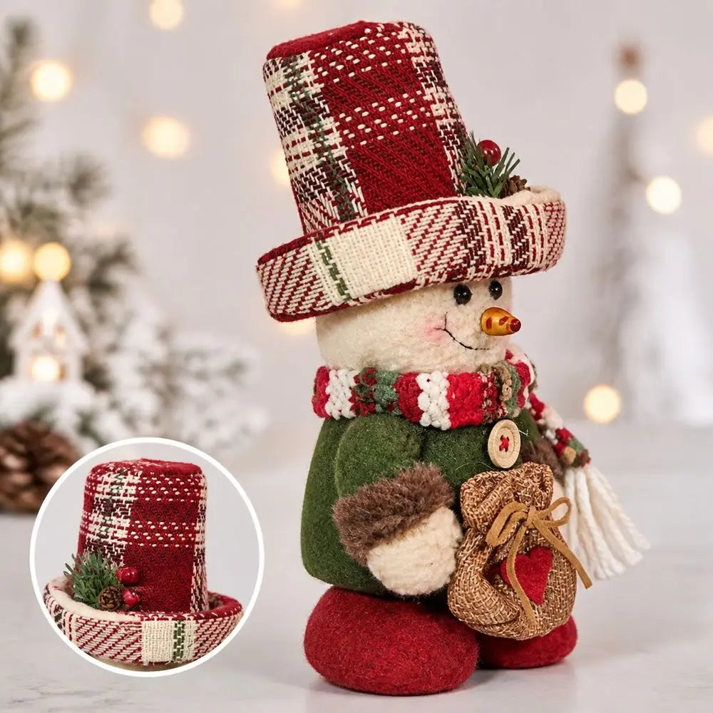 Plaid Snowman Christmas Figurine – 21cm Standing Holiday Decor Christmas Figurine Nixie