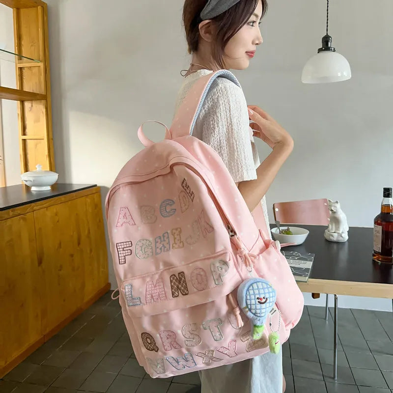 Nixie Polka Dot Letter Backpack – Lightweight Teen Girls Bag Student Backpack Nixie