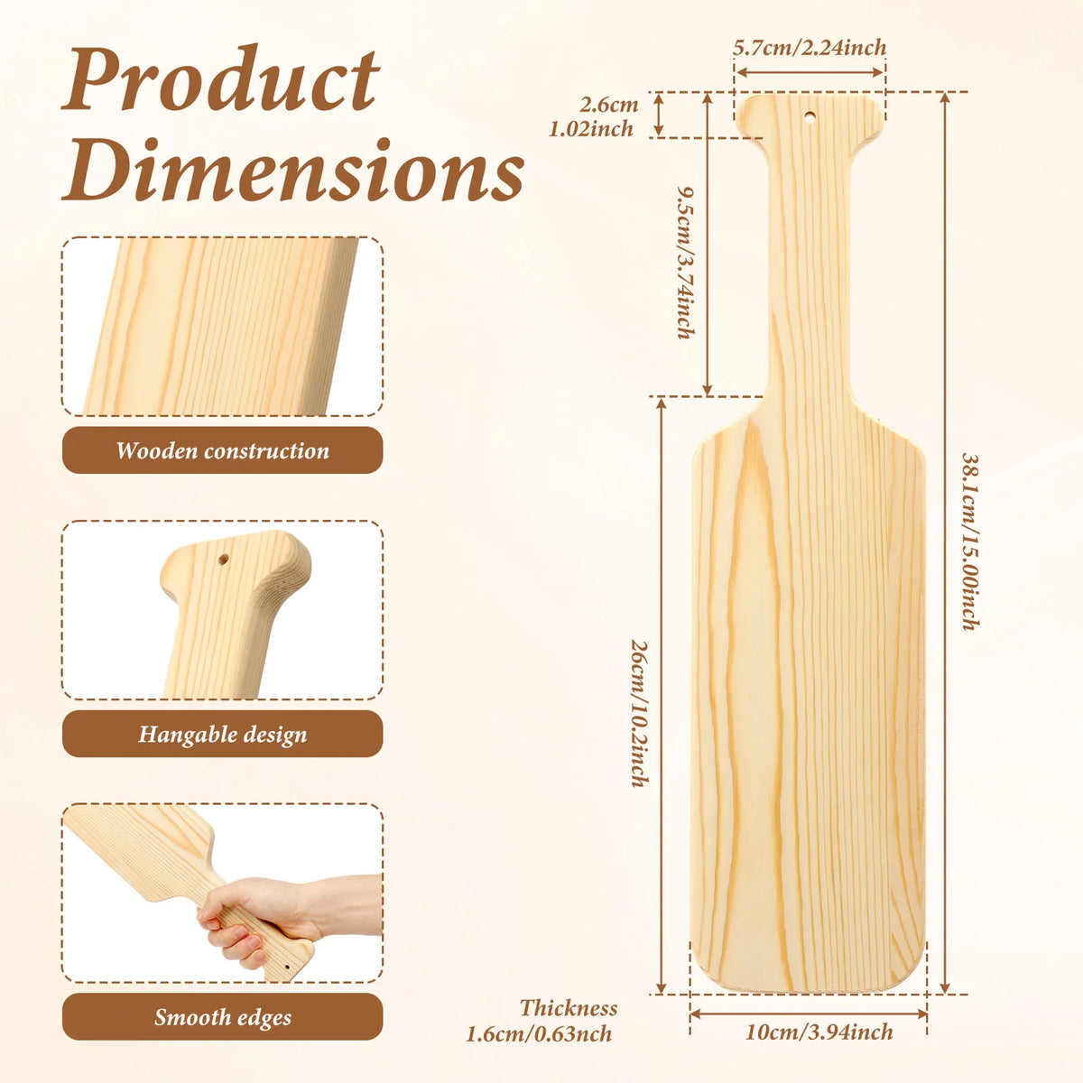 3-Pack Unfinished Wood Paddles for DIY Painting & Crafts Wood Craft Blank Nixie