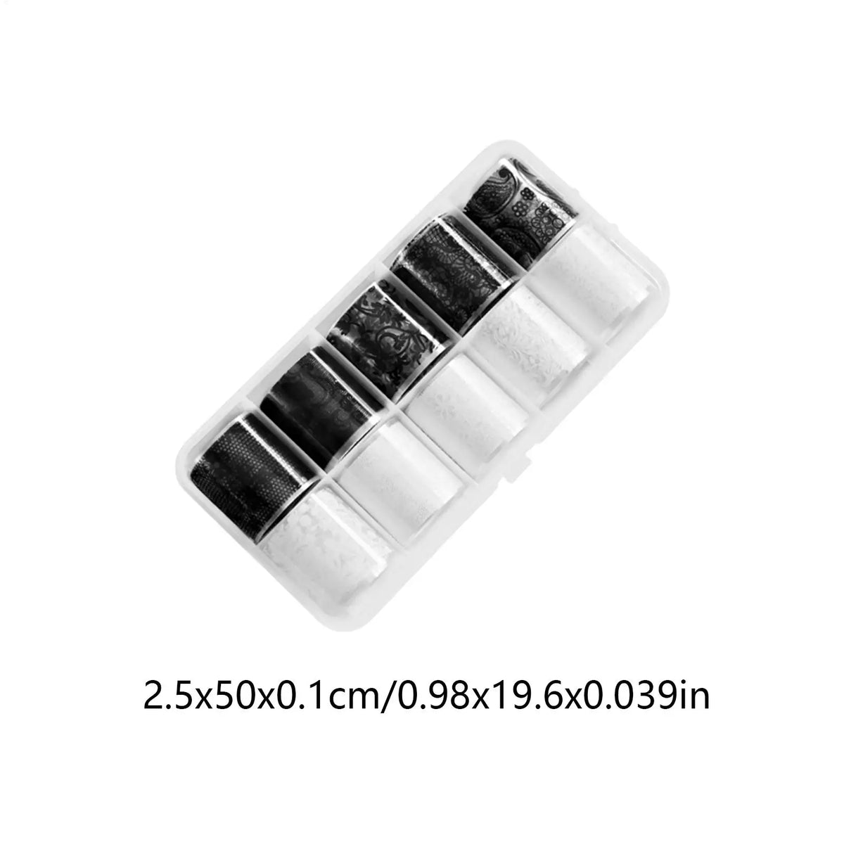 Lace Nail Art Foils Set – 10pc Black & White Stickers + Storage Box Nail Art Stickers Nixie