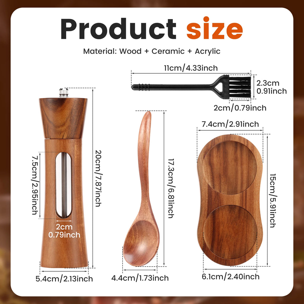 2-Pack Wooden Salt & Pepper Grinder Set with Tray & Spoon Salt & Pepper Mill Set Nixie