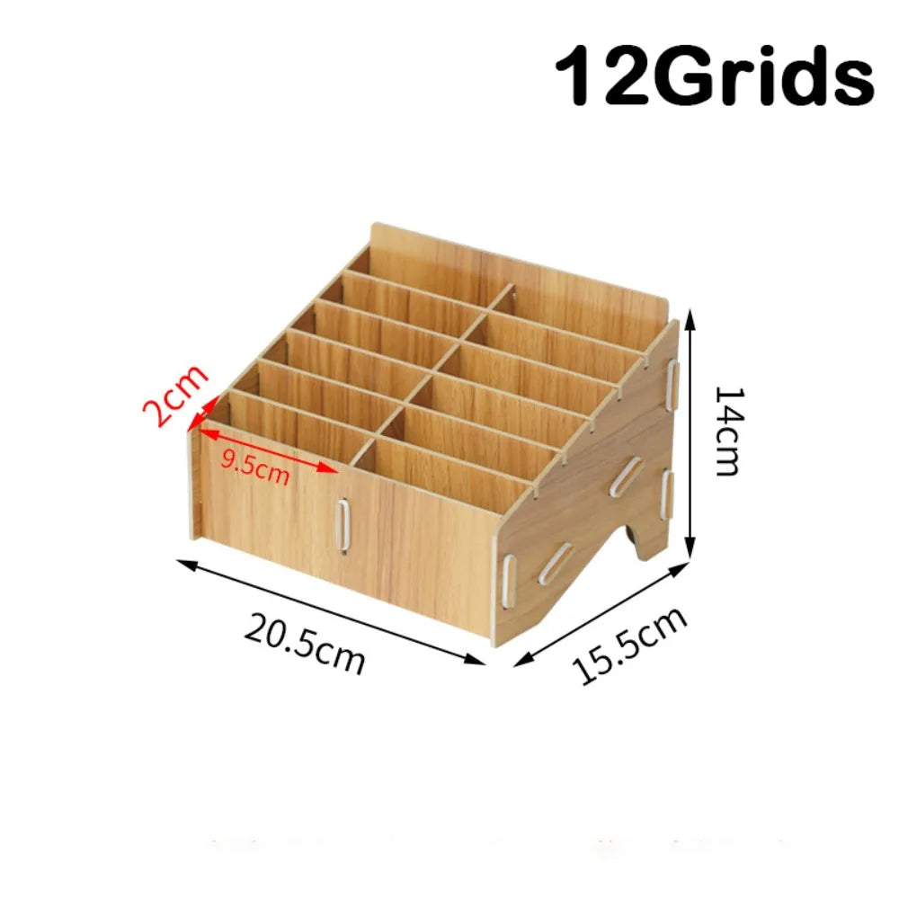 Wooden Multi-Grid Phone & Card Holder Desk Organizer Rack Desktop Organizer Rack Nixie 12Grid