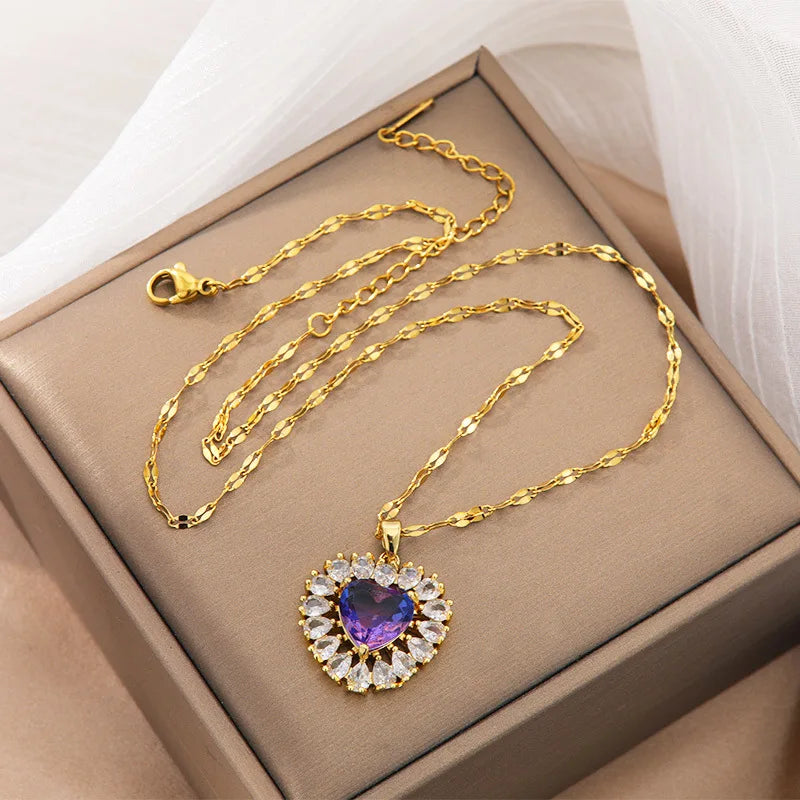 Ocean Heart Zircon Pendant Necklace – Gold Clavicle Chain Pendant Necklace Nixie