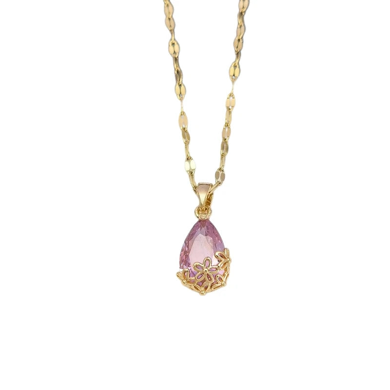 Waterdrop Pendant Necklace – Gold Stainless Steel Clavicle Chain Pendant Necklace Nixie