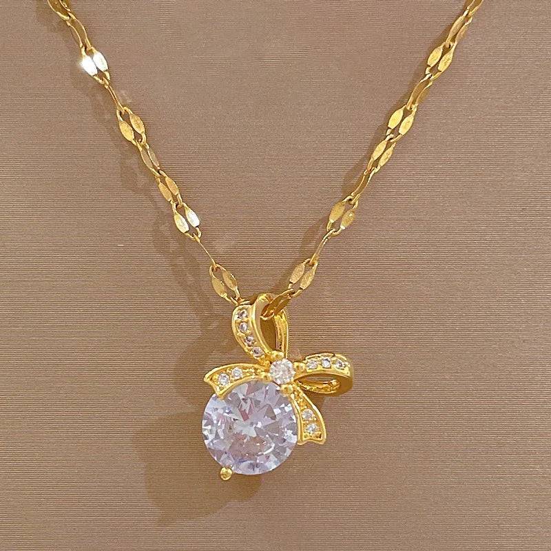 Butterfly Knot Pendant Choker Necklace | Gold Stainless Steel Pendant Necklace Nixie
