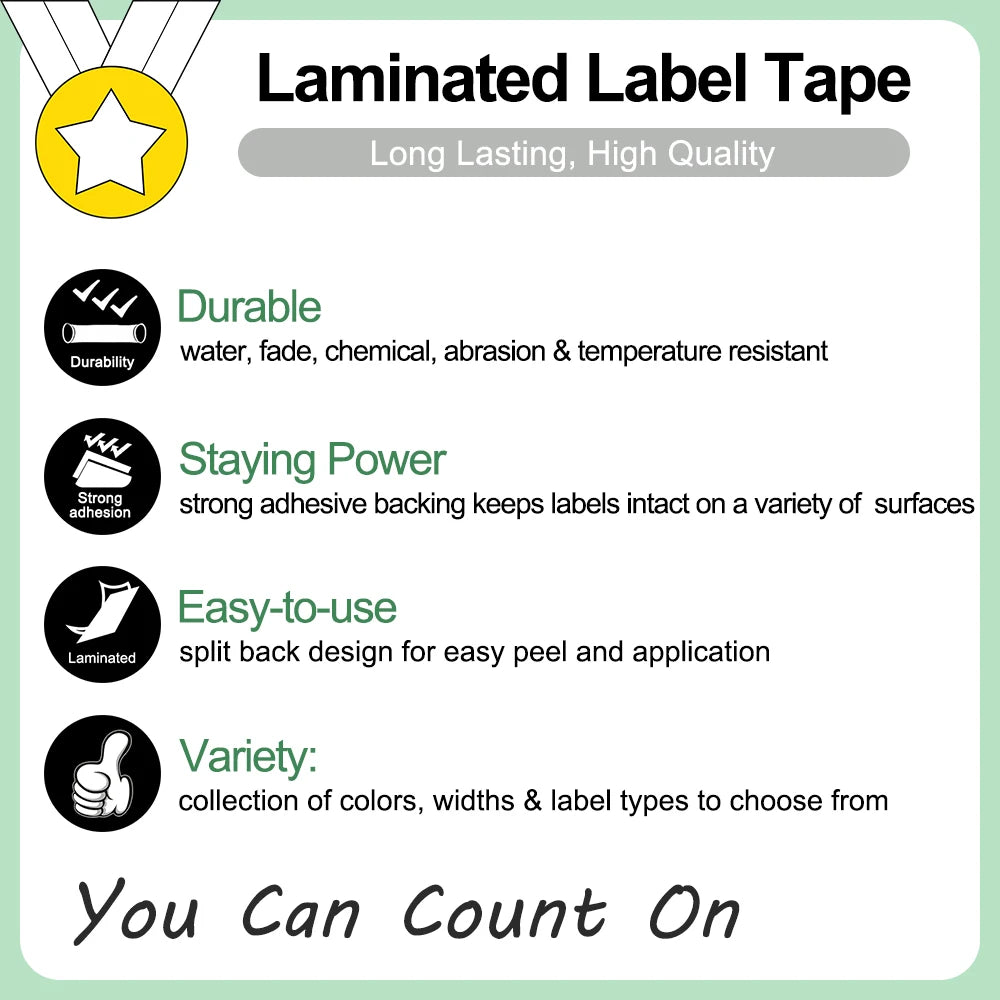 Labelife TZe Label Tape 9-24mm Black on White – Brother Compatible Label Printer Tape Nixie