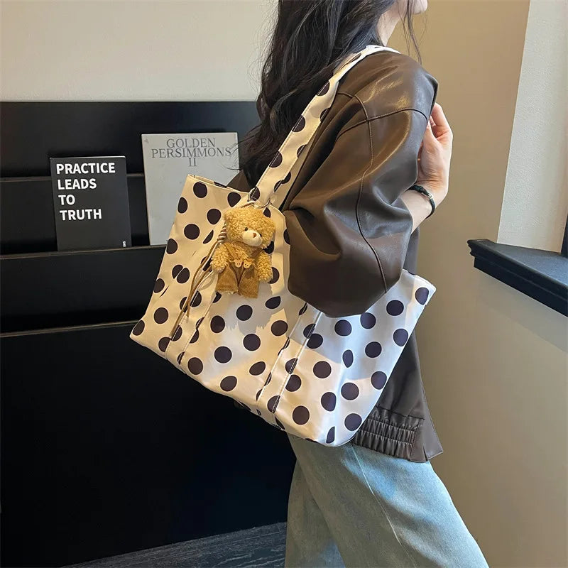 Polka Dot Canvas Tote Bag – Large Lightweight Shoulder Bag Canvas Tote Bag Nixie