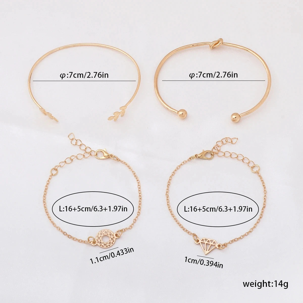 Leaf Knot Bracelet Set of 4 – Gold Women's Chain Bracelets Fashion Bracelet Set Nixie