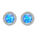 Blue Simulated Opal Crystal Rhinestone Round Stud Earrings Stud Earrings Nixie Silver-Blue