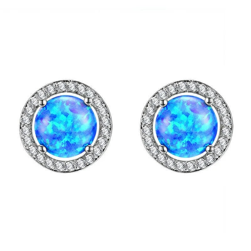 Blue Simulated Opal Stud Earrings – Silver & Rose Gold | Nixie Fashion Stud Earrings Nixie Light Yellow Gold Color