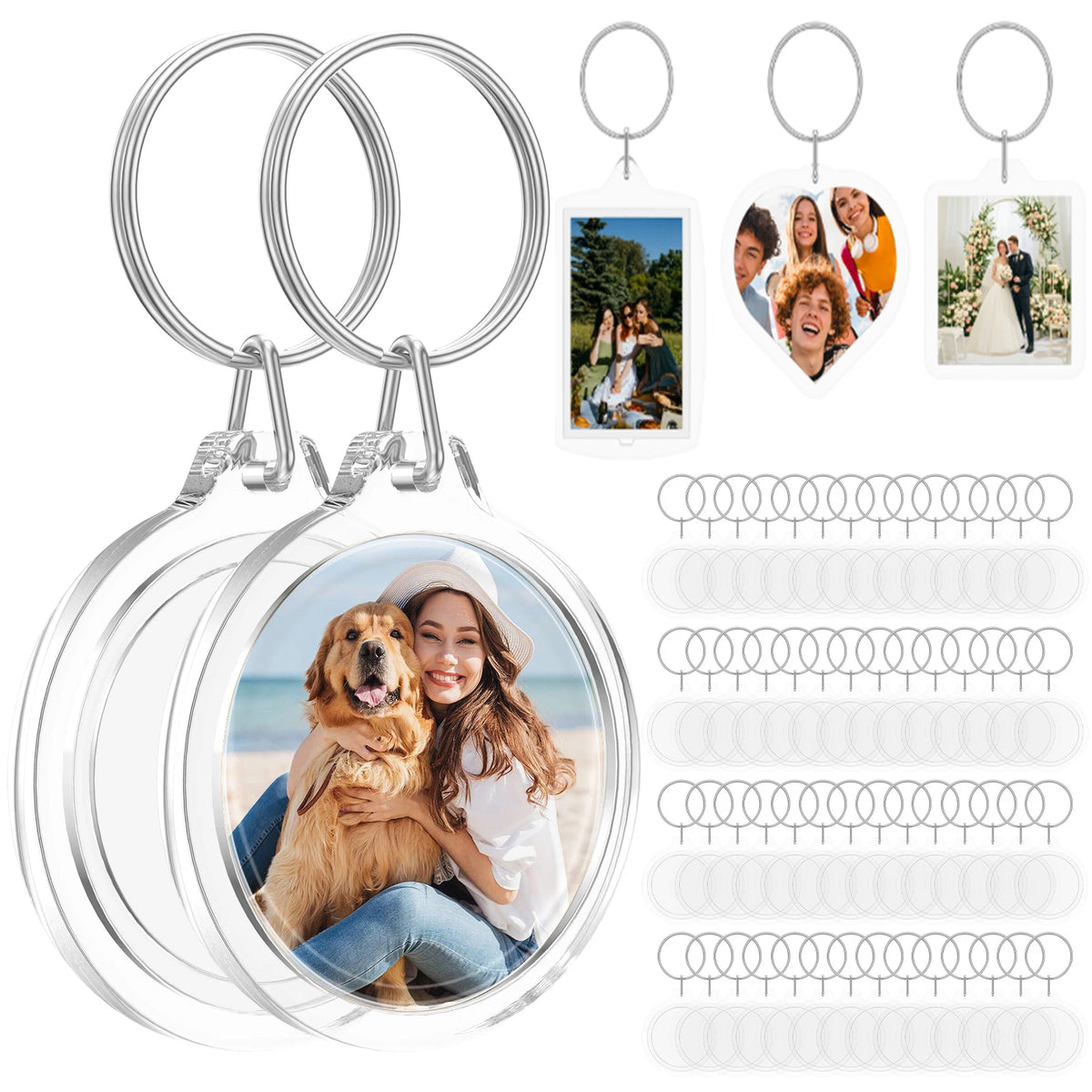 60/100 Pcs DIY Acrylic Photo Keychain Set – Double Sided