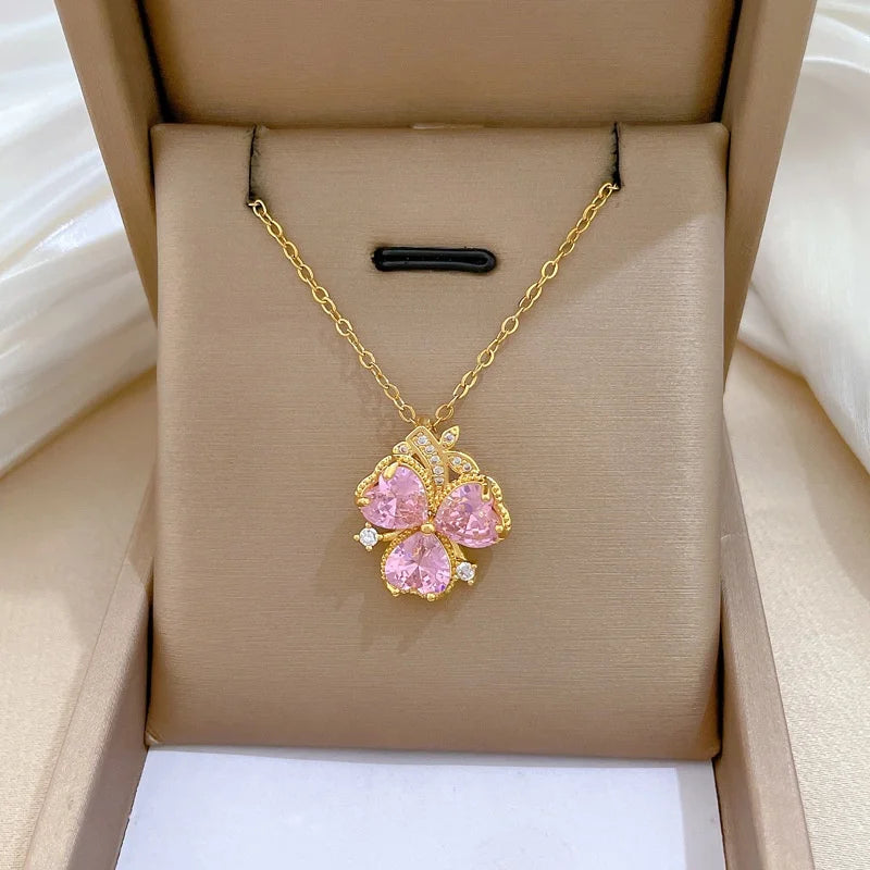 Three-Petal Flower Choker Necklace | Gold Stainless Steel Pendant Choker Necklace Nixie