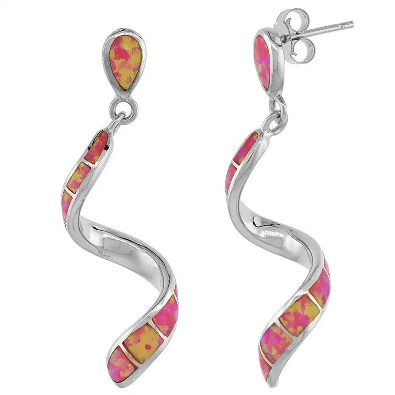 Filigree Swirl Round Stud Earrings – Pink Simulated Opal
