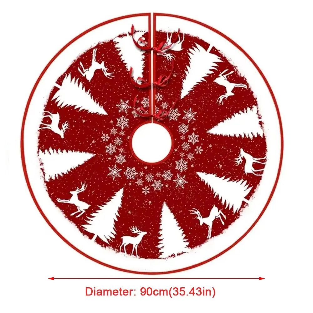 35" Flannel Christmas Tree Skirt – Santa & Snowflake Print Christmas Tree Skirt Nixie