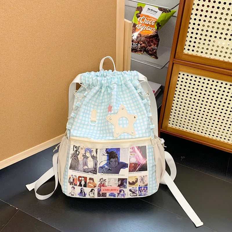 Canvas Drawstring Backpack – Large Capacity School & Commuter Bag Canvas Drawstring Backpack Nixie BB-589-Blue 12 inches
