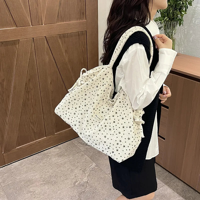 Korean Leopard Star Canvas Tote Bag – Large Shoulder Bag Canvas Tote Bag Nixie