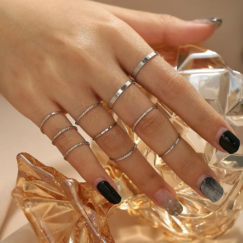 20pcs Gold & Silver Stackable Rings Set – Brass & Iron Alloy