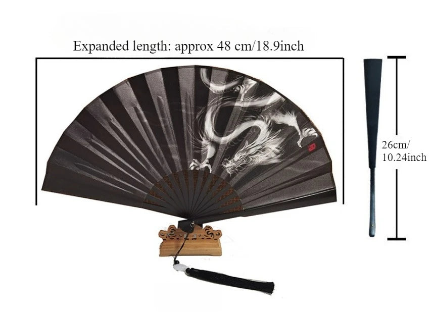 Retro Dragon Folding Fan – 8" Silk & Bamboo Double-Sided Decorative Folding Fan Nixie