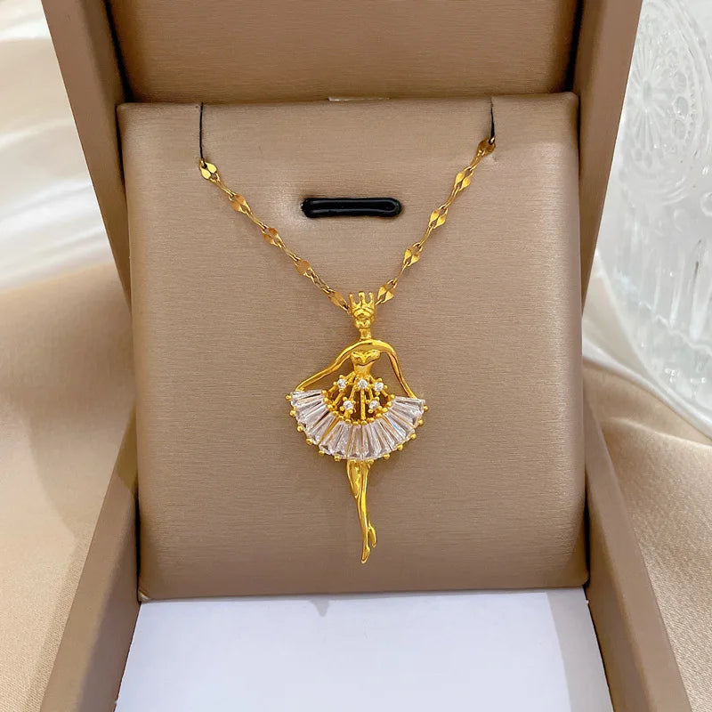 Ballet Dancer Pendant Necklace | Gold Clavicle Chain for Women