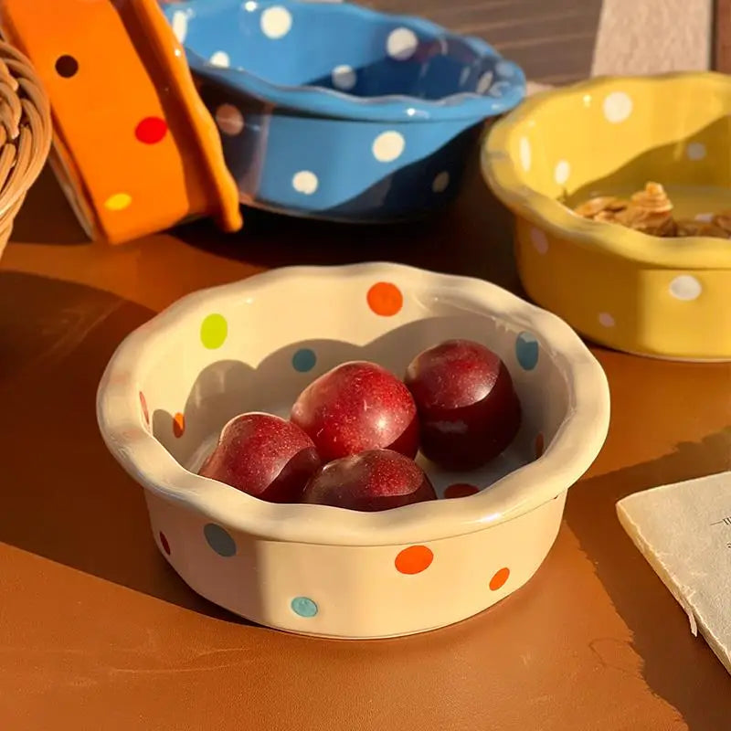 Ceramic Breakfast Bowl Polka Dot Lace – Yogurt & Cereal Bowl Ceramic Dining Bowl Nixie