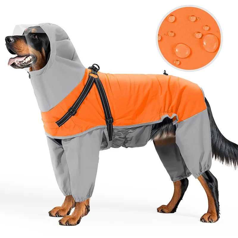 Reflective Waterproof Dog Raincoat with Hood & Leash Hole