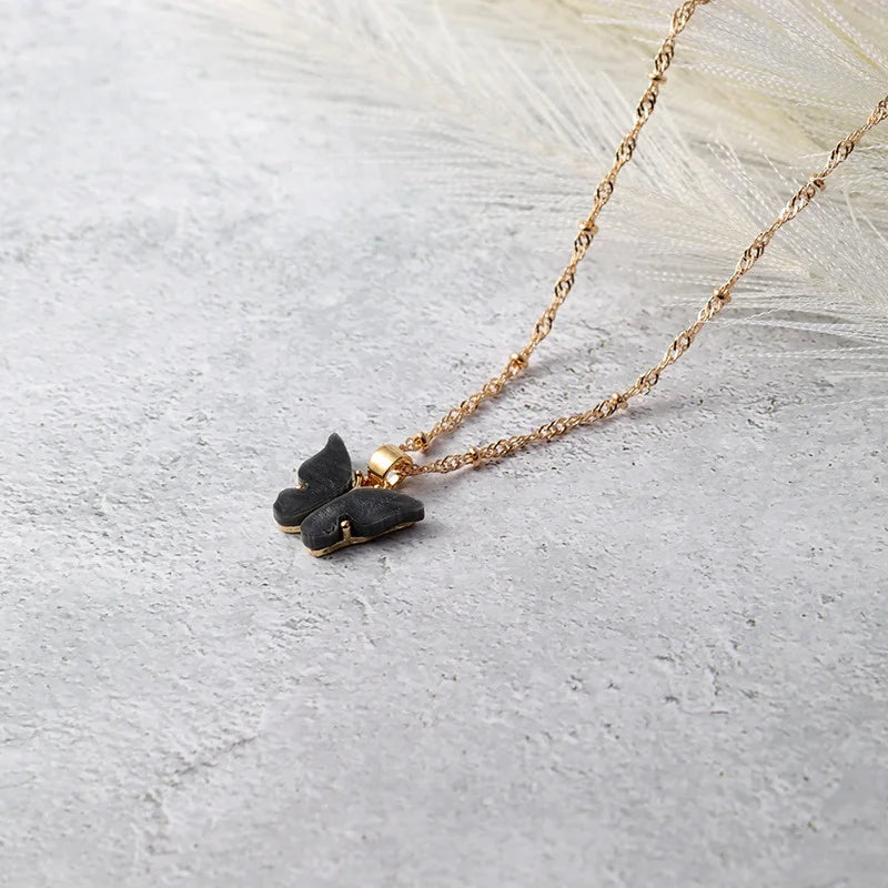 Butterfly Glass Pendant Necklace – Lead-Free & Hypoallergenic Pendant Necklace Nixie Black
