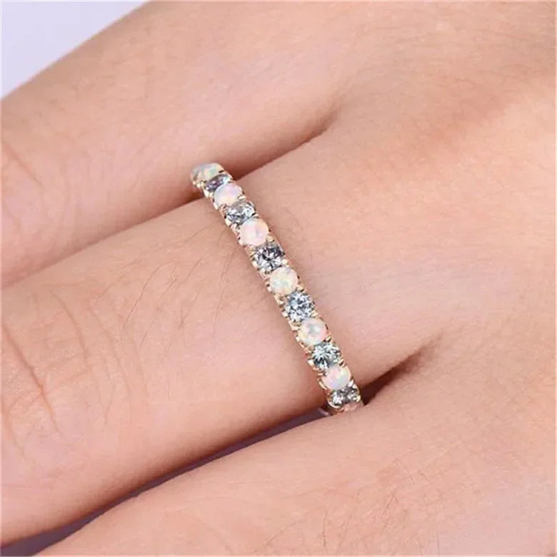 Rose Gold White Crystal Round Ring – Wedding Band Sizes 6–10 Fashion Ring Nixie