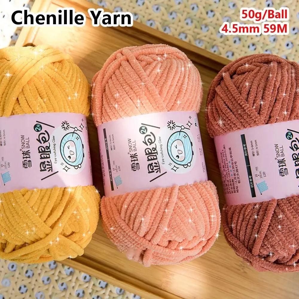 Soft Chenille Yarn 50g 59M 4.5mm – Shiny Chunky Knitting Yarn