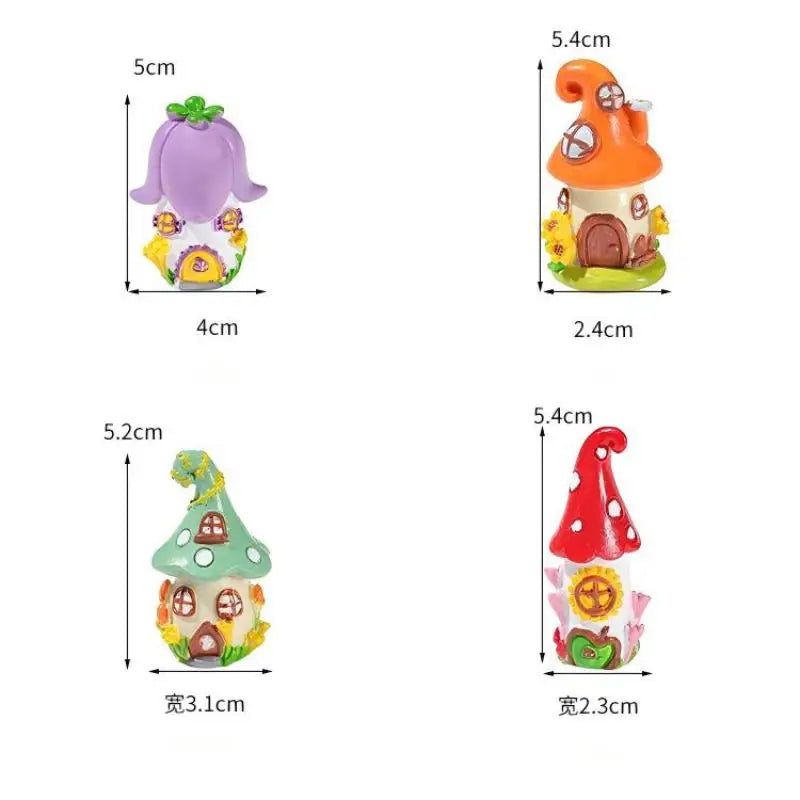 4Pcs Mini Fairytale Castle Resin Figurines – Micro Landscape Decor Resin Miniature Figurines Nixie