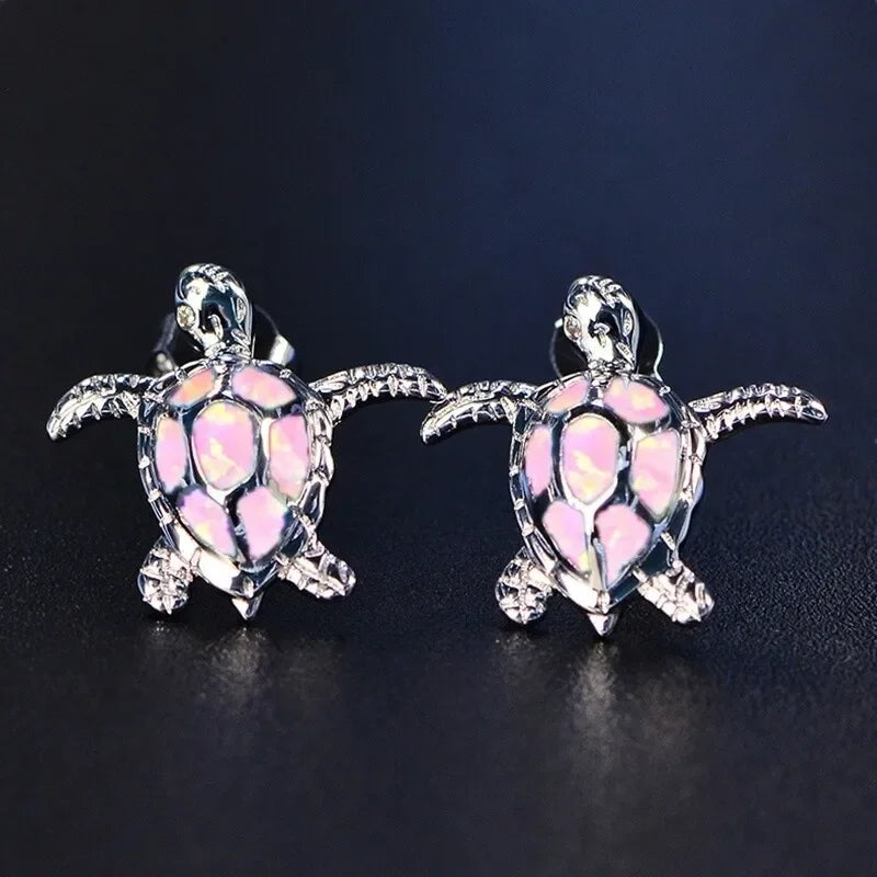 Sea Turtle Pink Simulated Opal Dangle Drop Earrings Dangle Drop Earrings Nixie