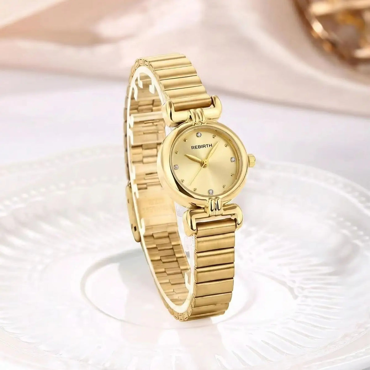 REBIRTH Women's Quartz Watch – Stainless Steel Bracelet Women's Quartz Watch Nixie Gold