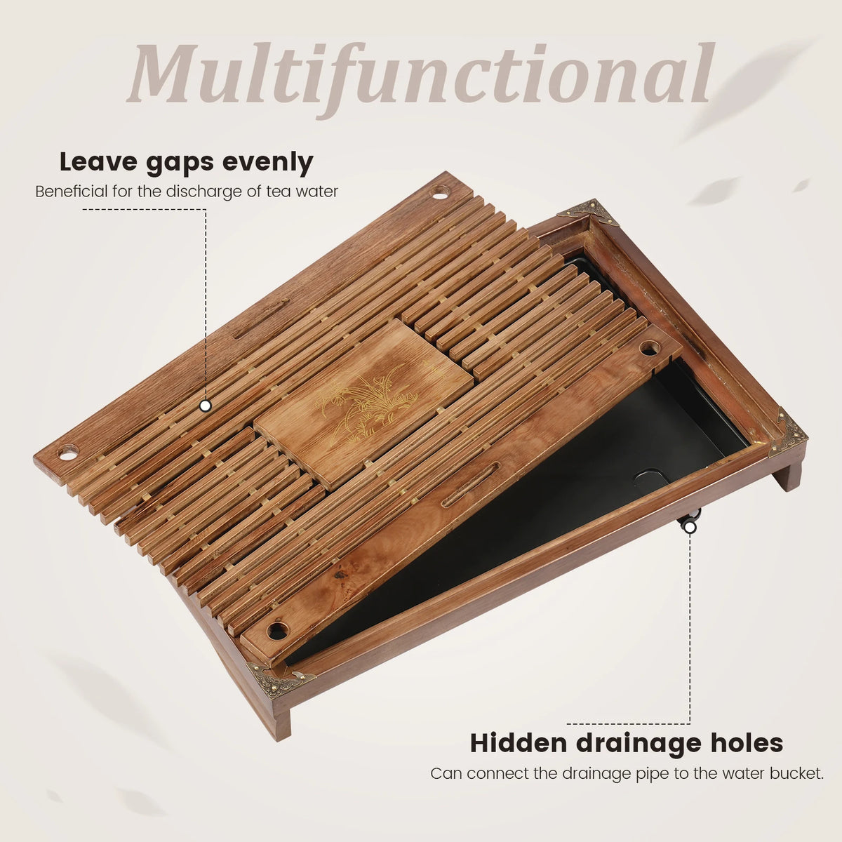 17" Wood Kung Fu Tea Tray | Vintage Chinese Tea Serving Tray Wood Tea Tray Nixie