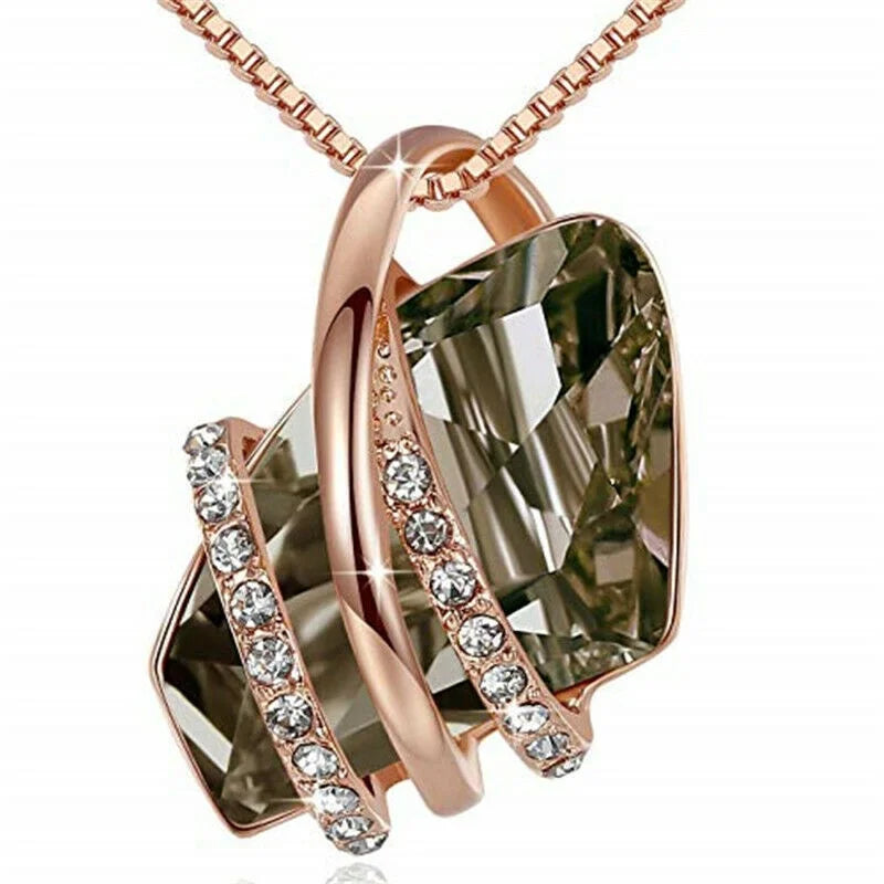 Crystal Glass Birthstone Pendant Necklace – Classic Design Pendant Necklace Nixie 1-GRAY