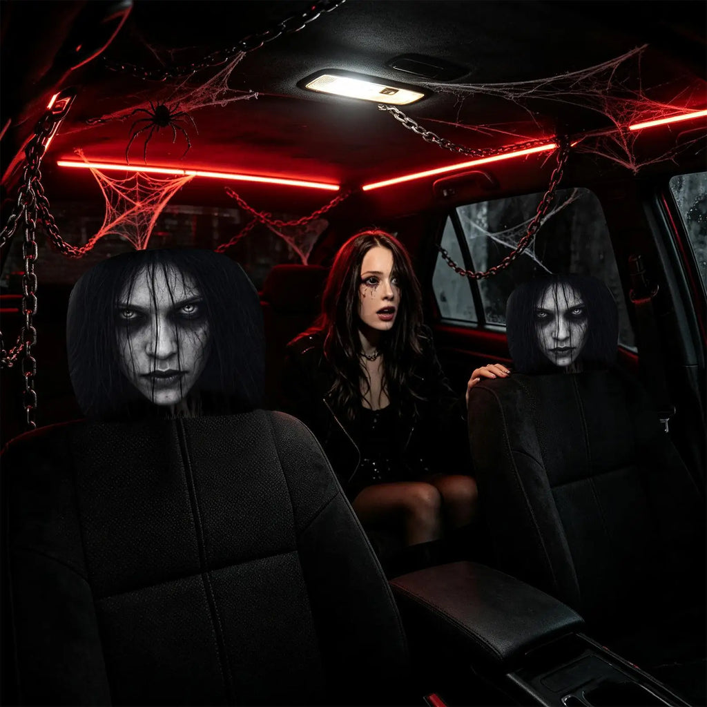 Ghost Face Car Headrest Covers | Halloween Seat Pillowcase 2-Pack Car Headrest Cover Nixie