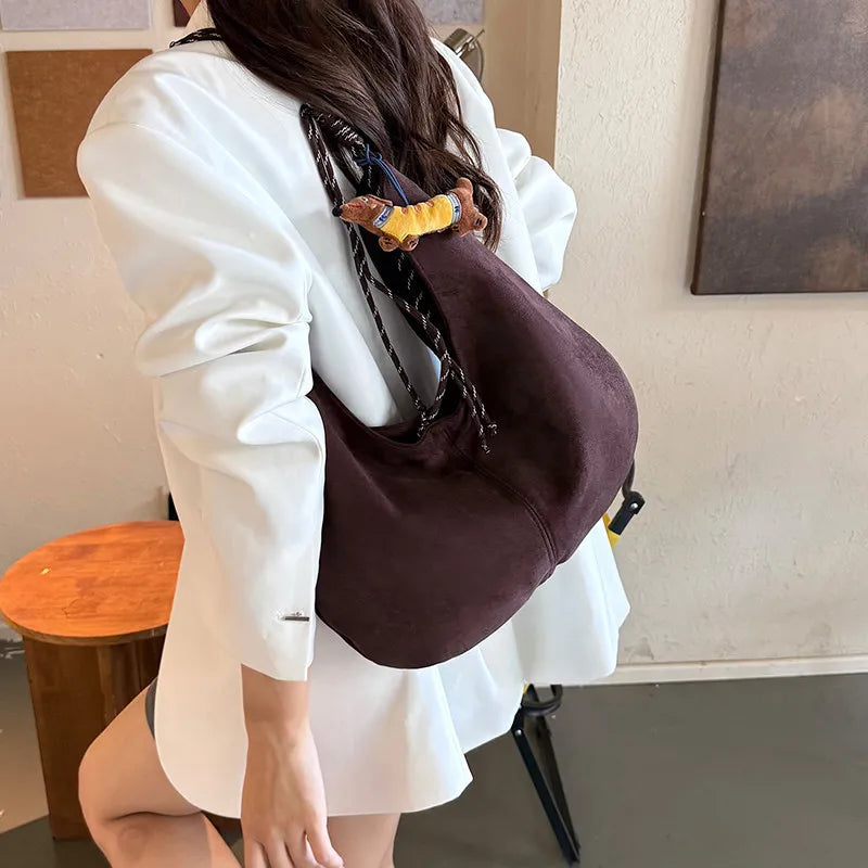 Korean Retro Suede Tote Bag – Large Women's Shoulder Bag | Nixie