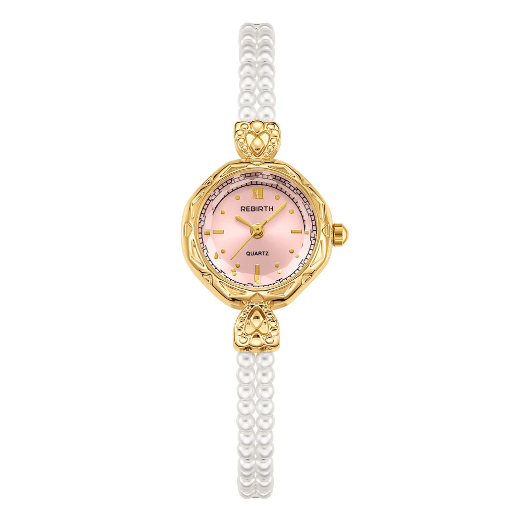 REBIRTH Pearl Bracelet Quartz Watch – Casual & Fashion Pearl Bracelet Watch Nixie Pink