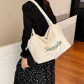 Women's Large Canvas Crossbody Tote Bag | Korean Style Letter Canvas Crossbody Tote Nixie BB-1400 White