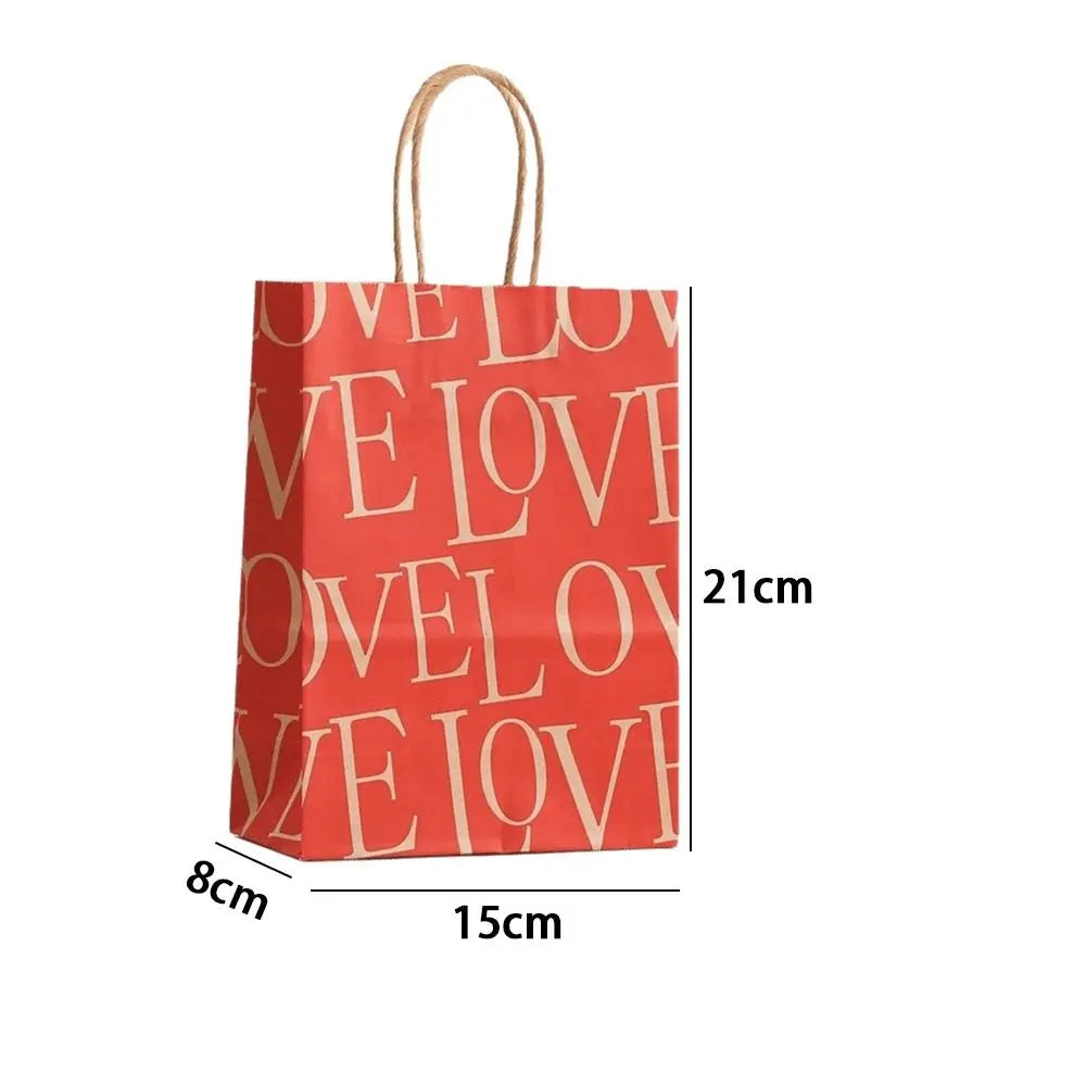 10Pcs Kraft Paper Gift Bags with Handles – Love Print Design
