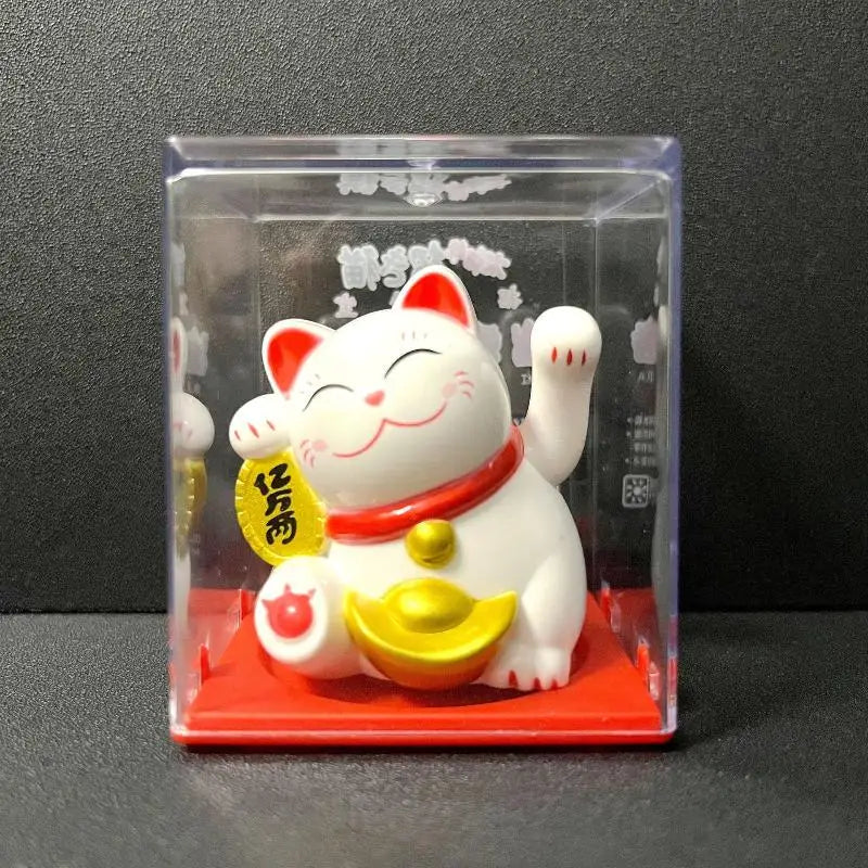 Solar Powered Waving Lucky Cat Figurine – 2" Desk Ornament Desk Figurine Ornament Nixie A3