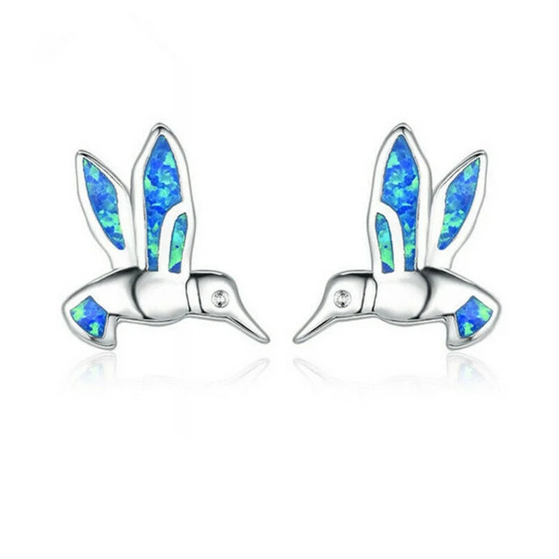 Blue Simulated Opal Bird Dangle Earrings – Hypoallergenic Studs Dangle Stud Earrings Nixie Blue