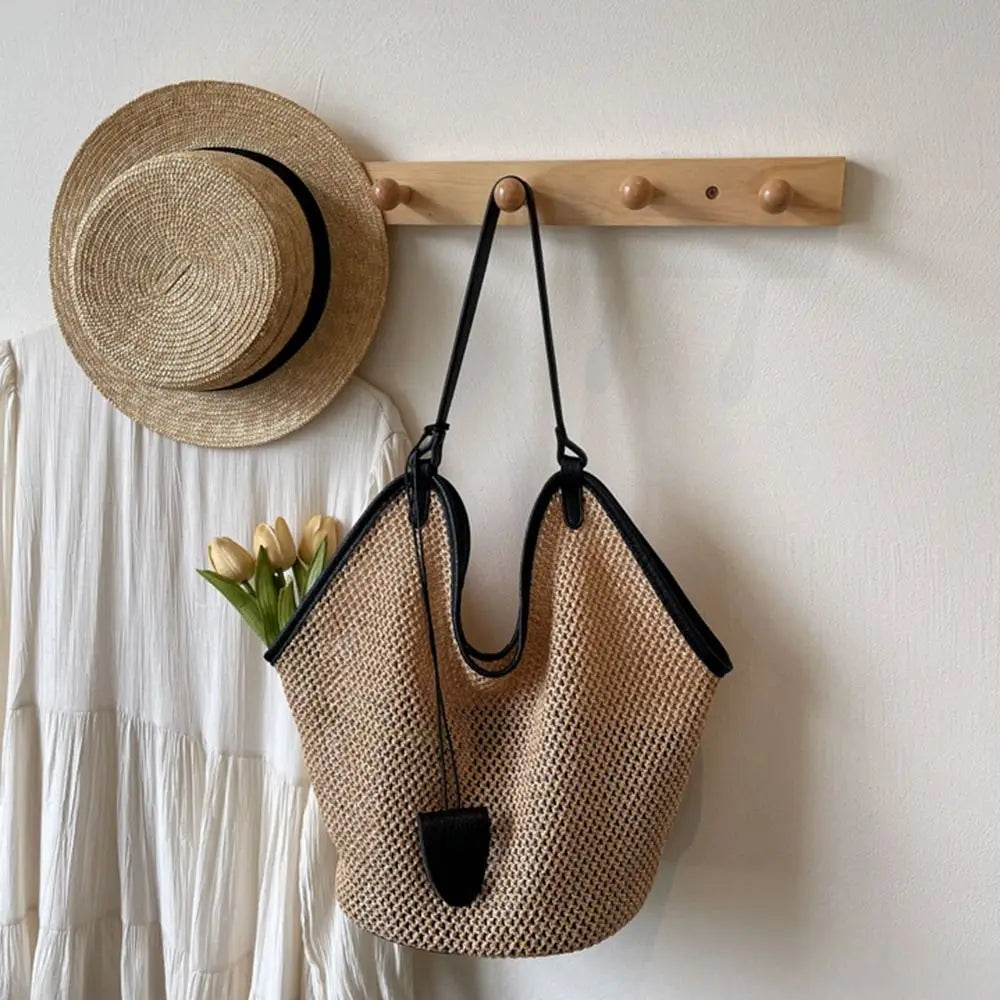 Bohemian Hollow Straw Tote Bag – Large Woven Beach Shoulder Bag Woven Straw Tote Bag Nixie