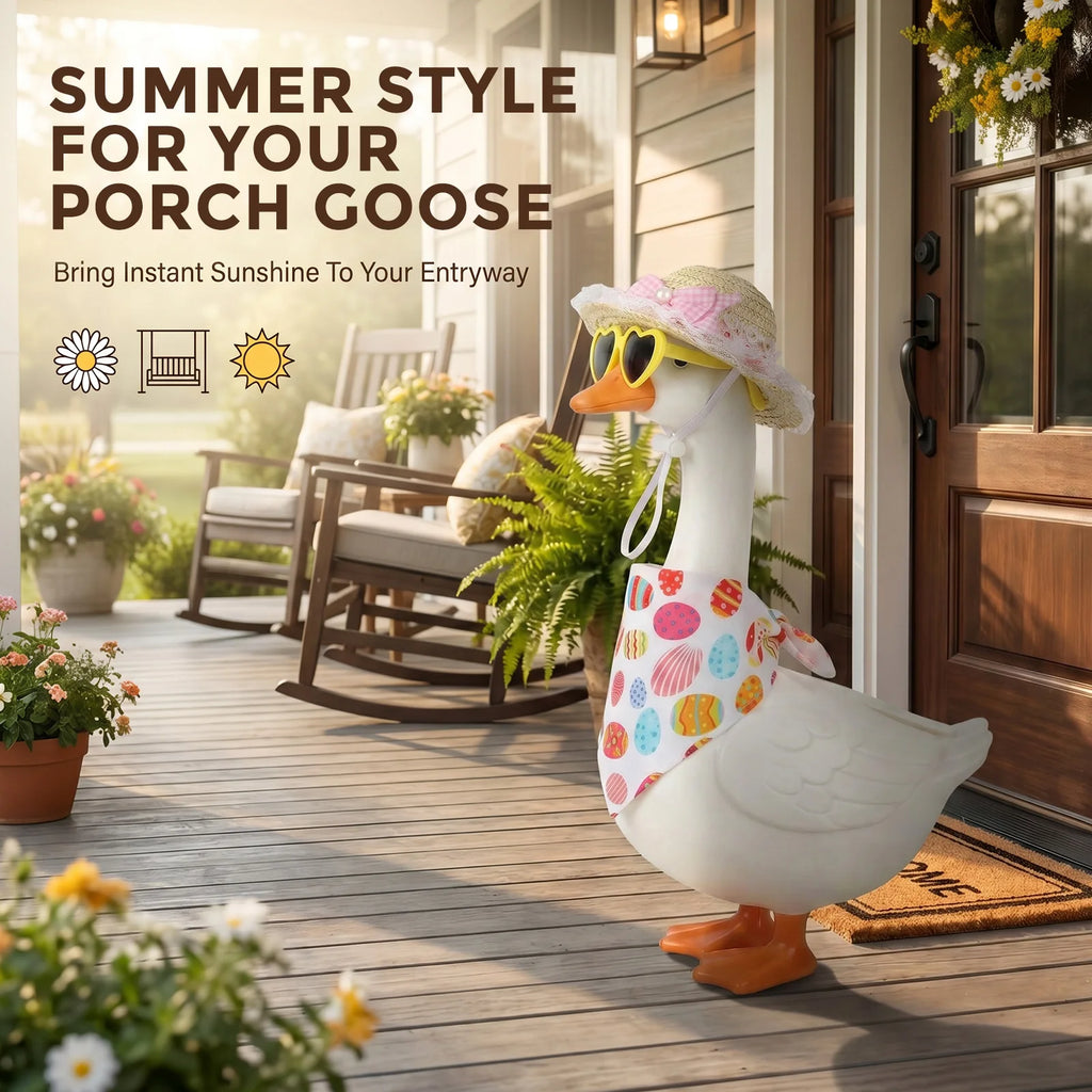 Hawaiian Porch Goose Outfit – Straw Hat, Bandana & Sunglasses Goose Statue Costume Nixie