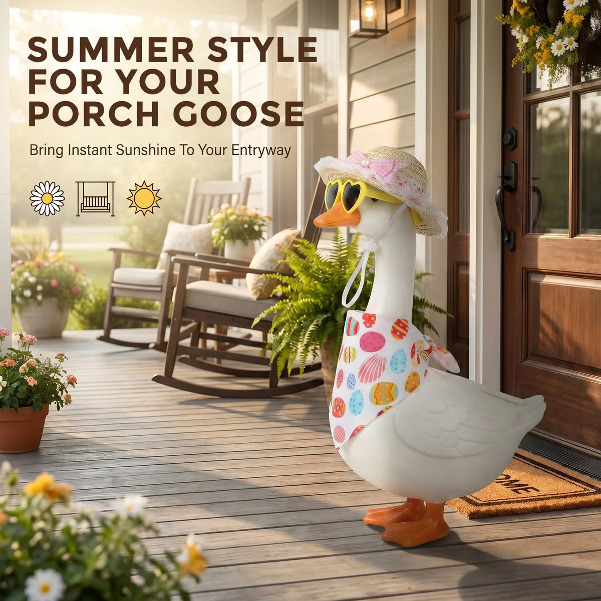 Hawaiian Porch Goose Outfit – Straw Hat, Bandana & Sunglasses Goose Statue Costume Nixie