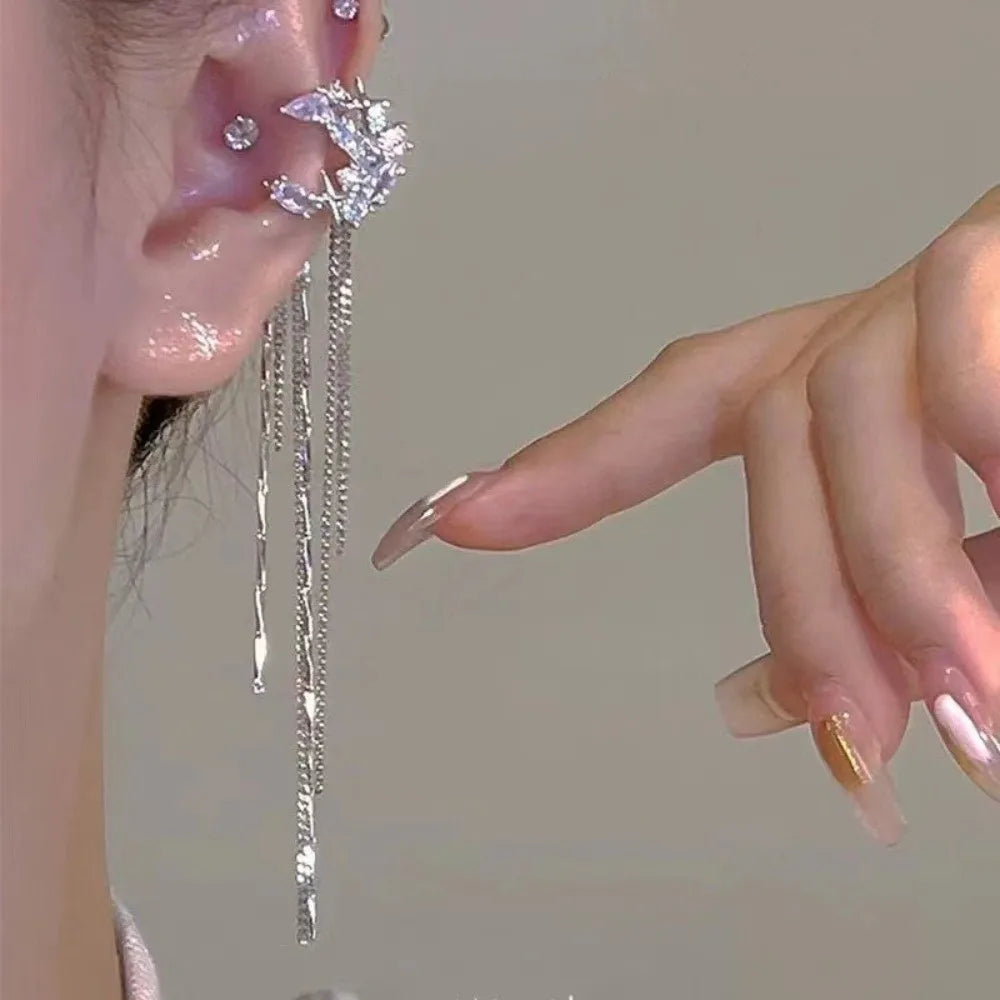 Zircon Long Tassel Clip-On Ear Cuffs – No Piercing Earrings Clip-On Earrings Nixie